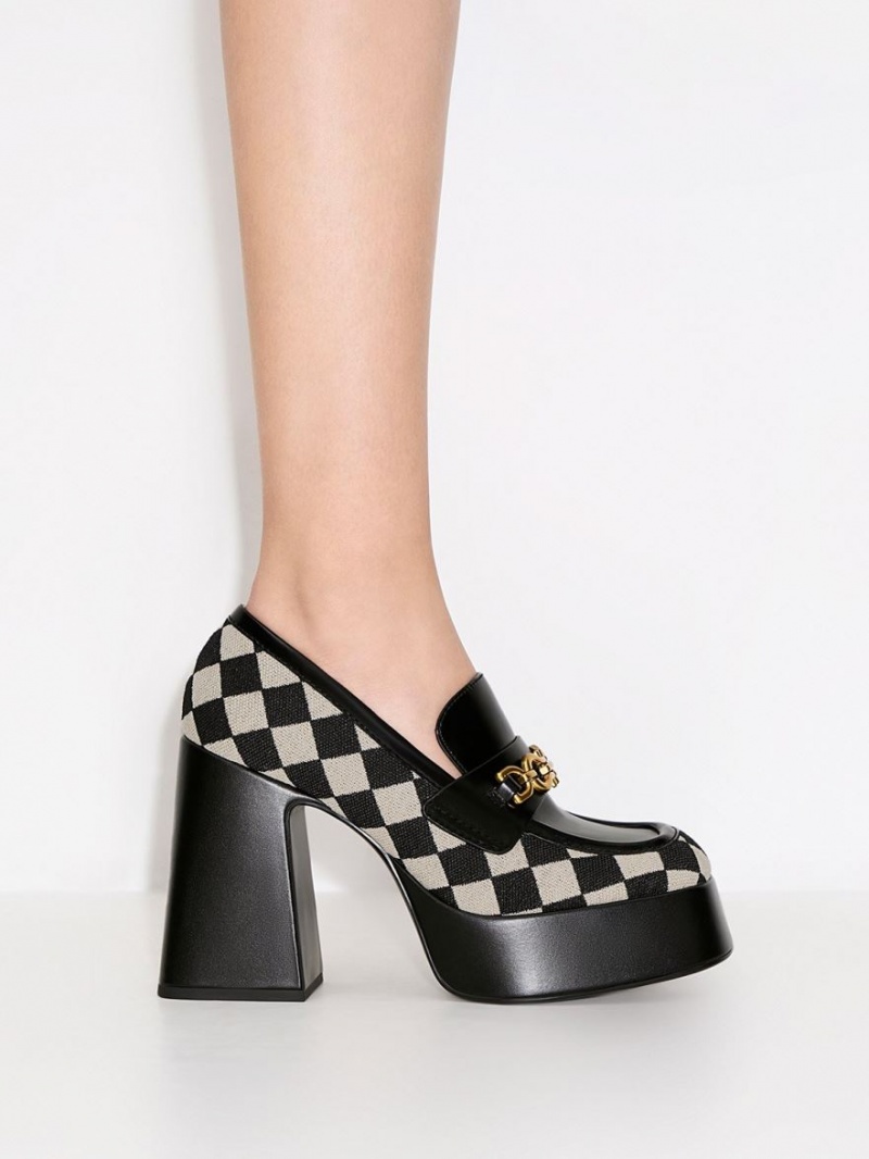 Loafers Charles And Keith Checkered Metallic Accent flatforms μαυρα | 61573-JSUP