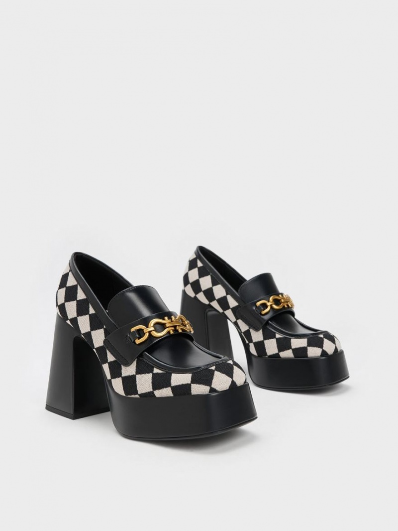 Loafers Charles And Keith Checkered Metallic Accent flatforms μαυρα | 61573-JSUP