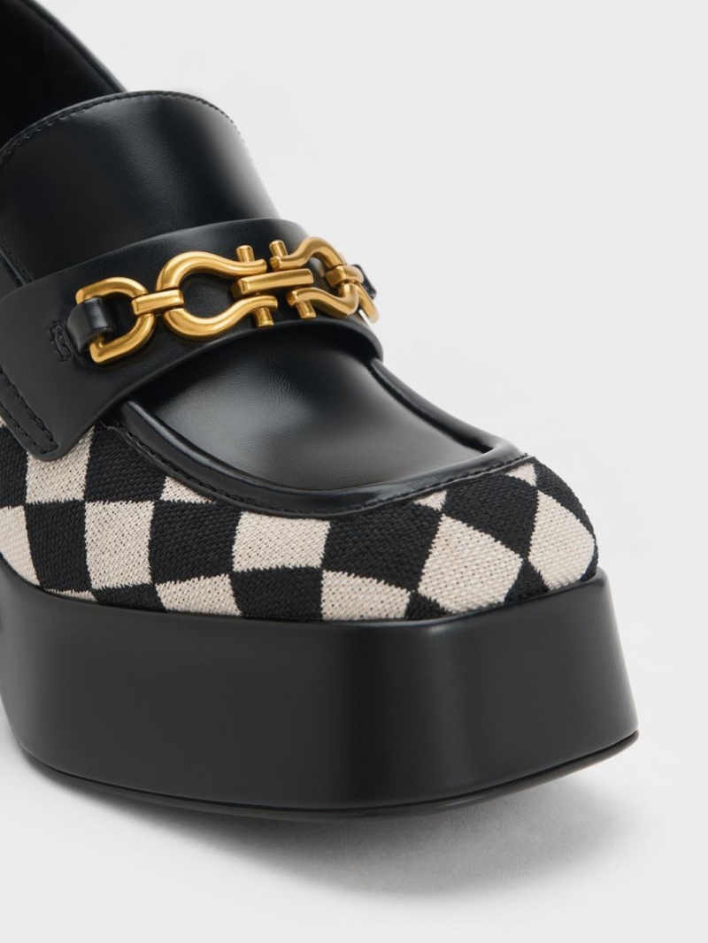 Loafers Charles And Keith Checkered Metallic Accent flatforms μαυρα | 61573-JSUP