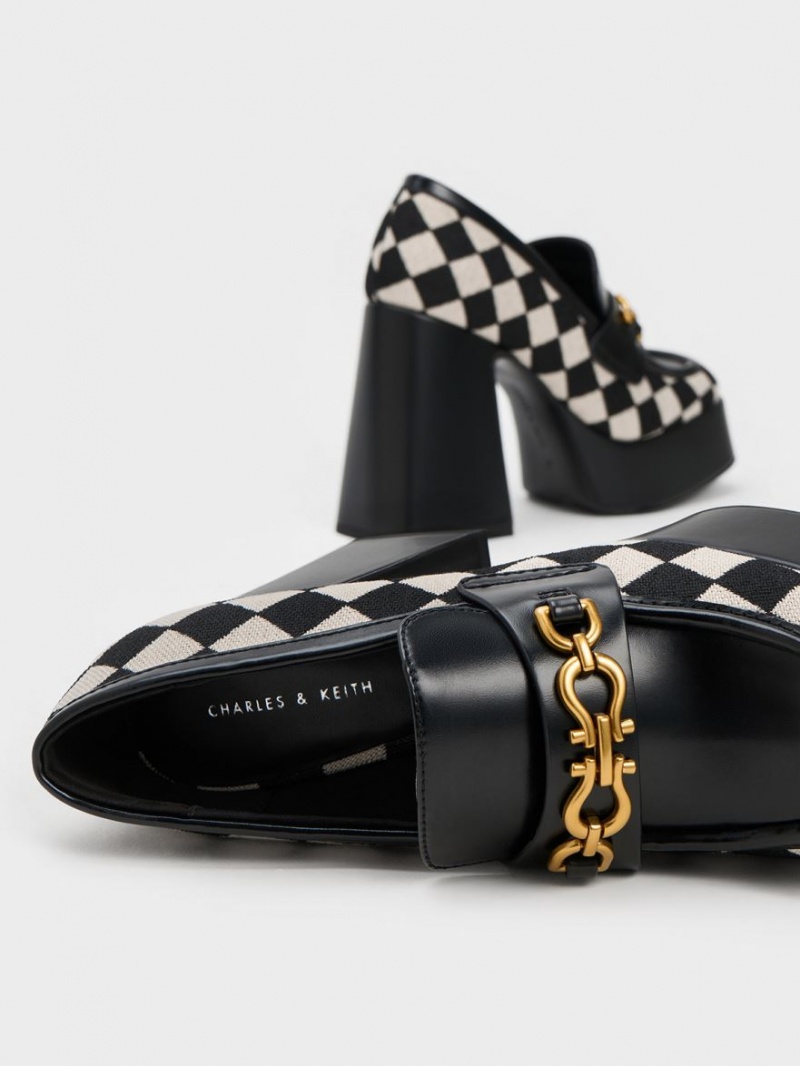 Loafers Charles And Keith Checkered Metallic Accent flatforms μαυρα | 61573-JSUP