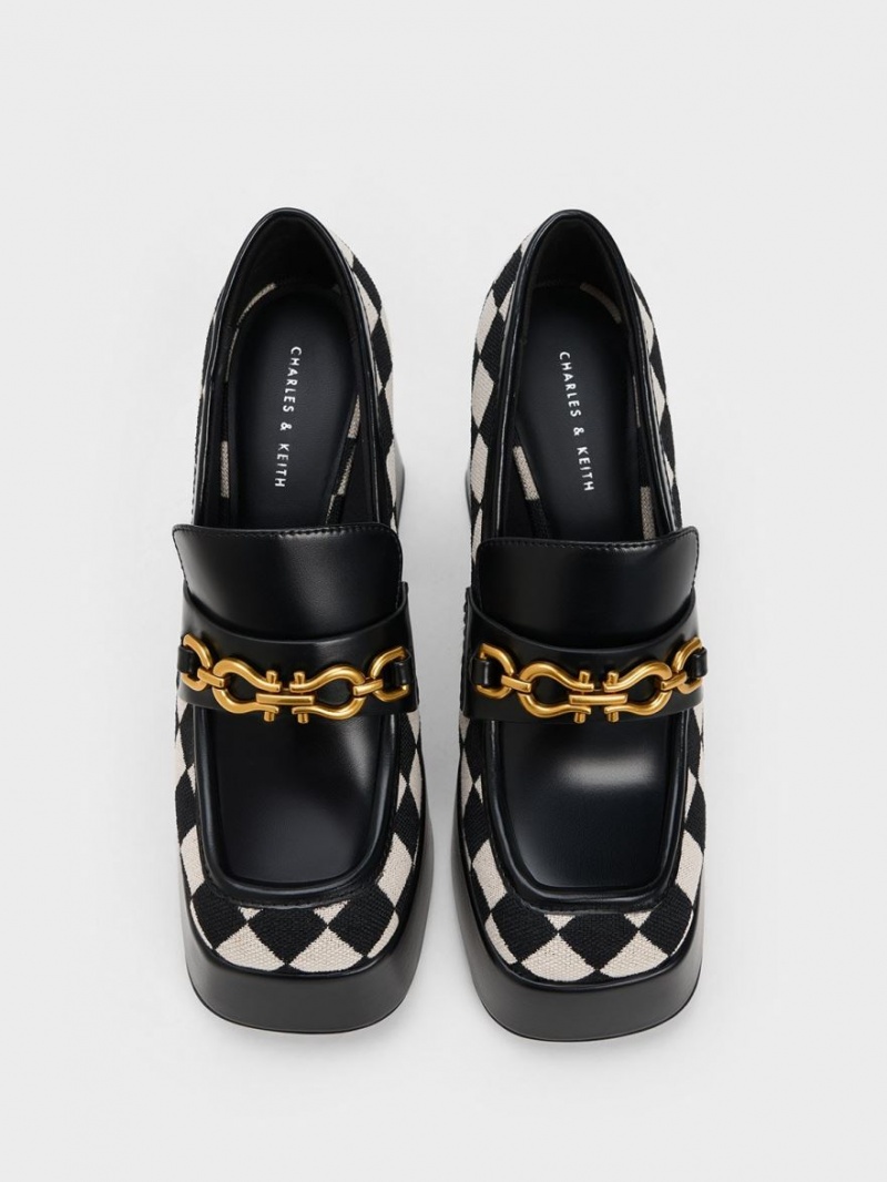 Loafers Charles And Keith Checkered Metallic Accent flatforms μαυρα | 61573-JSUP