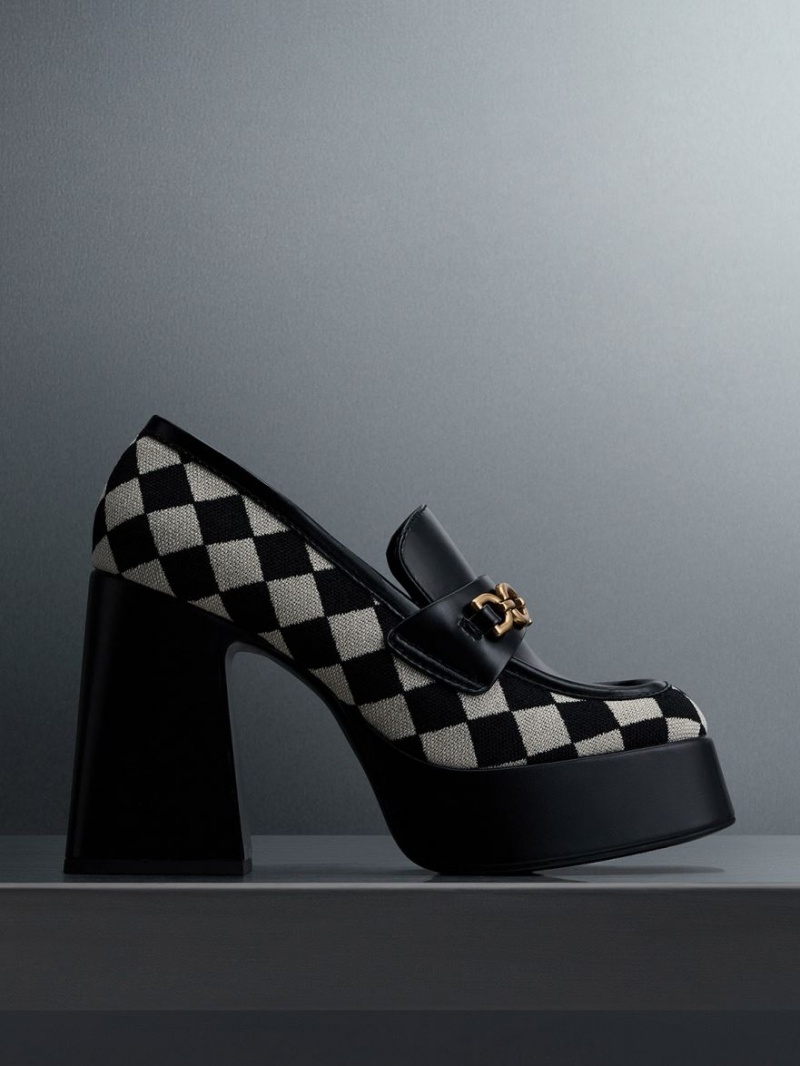 Loafers Charles And Keith Checkered Metallic Accent flatforms μαυρα | 61573-JSUP