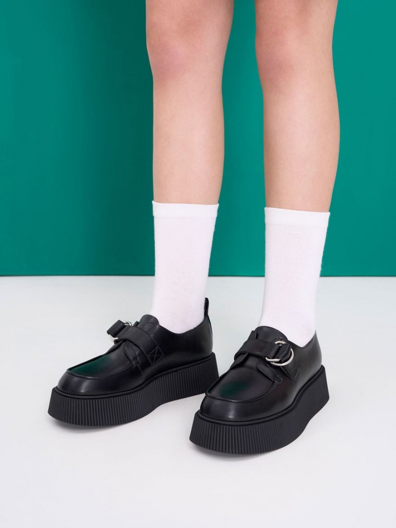 Loafers Charles And Keith Cordova Buckled flatforms μαυρα | 78305-FTYR