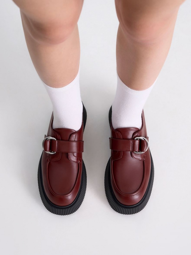 Loafers Charles And Keith Cordova Buckled flatforms μπορντο | 58912-UWDL