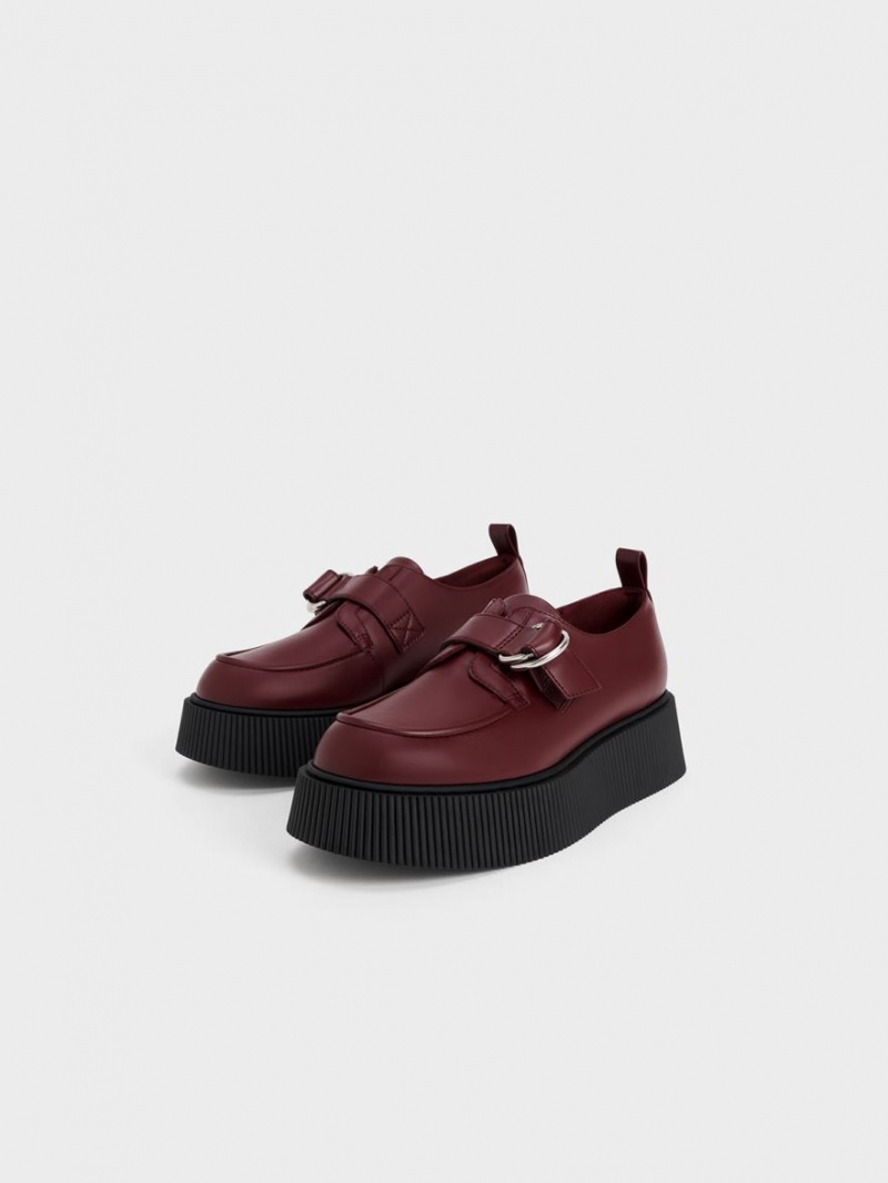 Loafers Charles And Keith Cordova Buckled flatforms μπορντο | 58912-UWDL