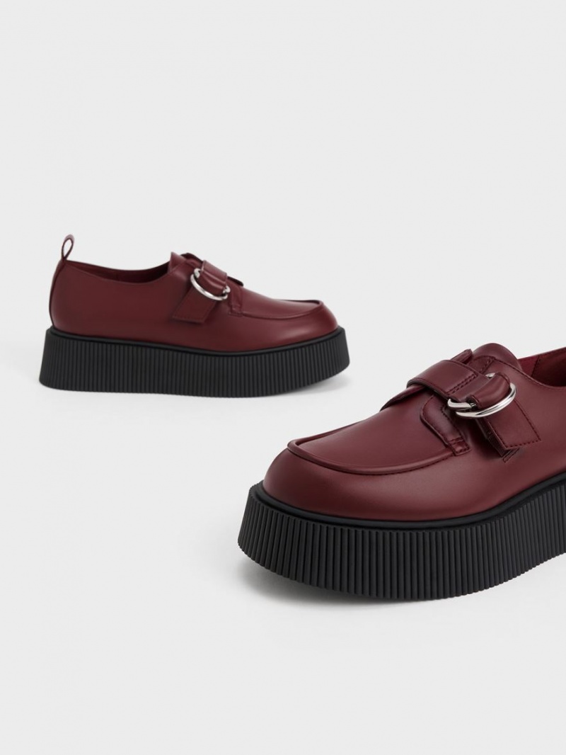 Loafers Charles And Keith Cordova Buckled flatforms μπορντο | 58912-UWDL