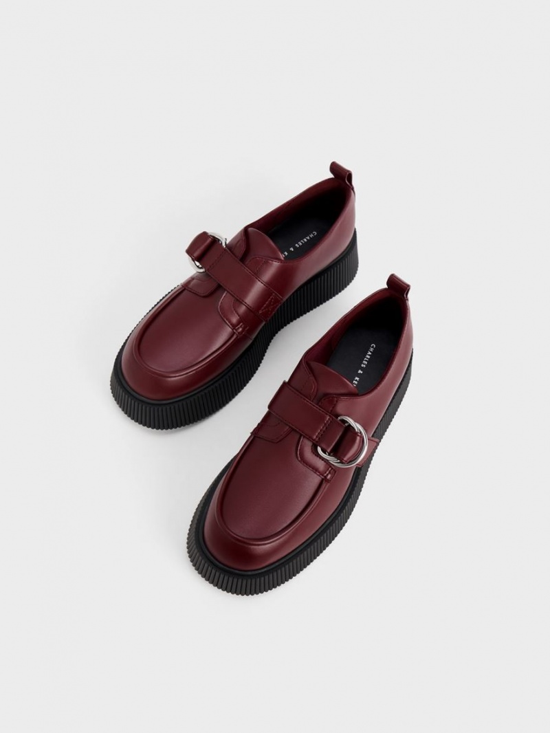Loafers Charles And Keith Cordova Buckled flatforms μπορντο | 58912-UWDL