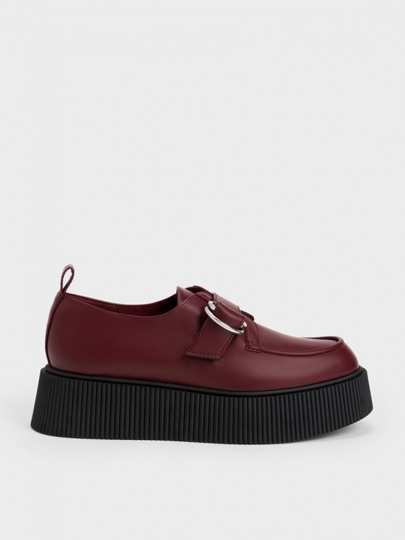 Loafers Charles And Keith Cordova Buckled flatforms μπορντο | 58912-UWDL