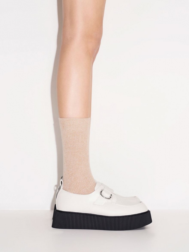Loafers Charles And Keith Cordova Buckled flatforms ασπρα | 90452-RSZD