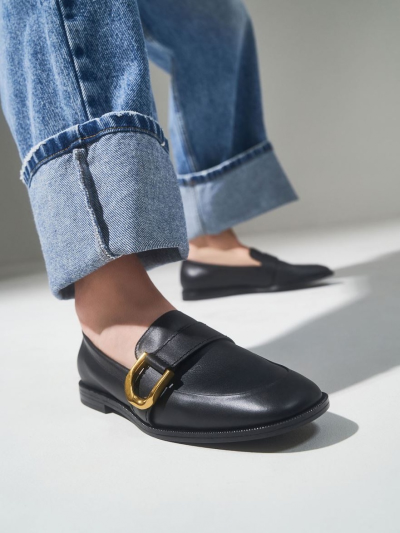 Loafers Charles And Keith Gabine Buckled δερματινα​ μαυρα | 73580-MOQD