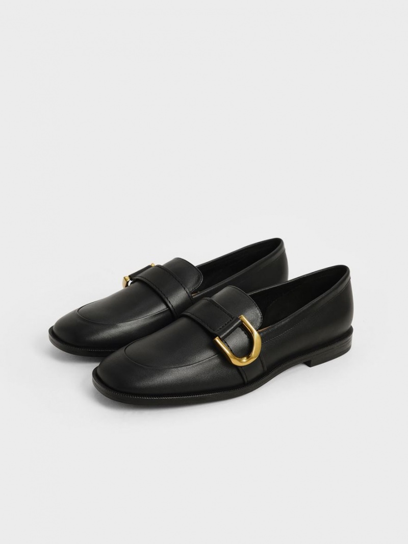 Loafers Charles And Keith Gabine Buckled δερματινα​ μαυρα | 73580-MOQD