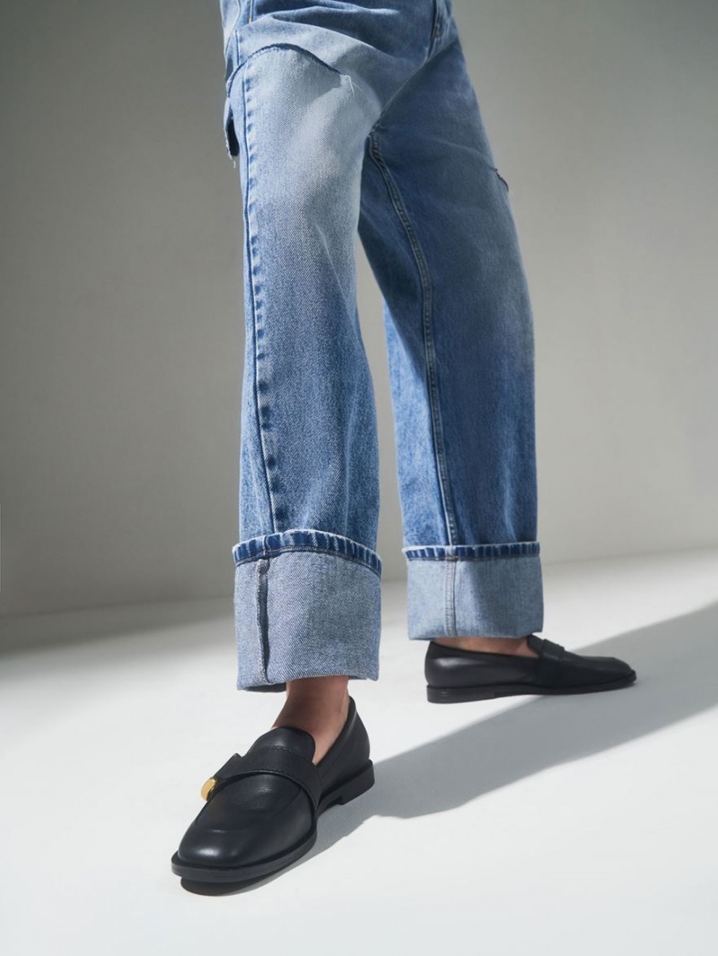 Loafers Charles And Keith Gabine Buckled δερματινα​ μαυρα | 73580-MOQD