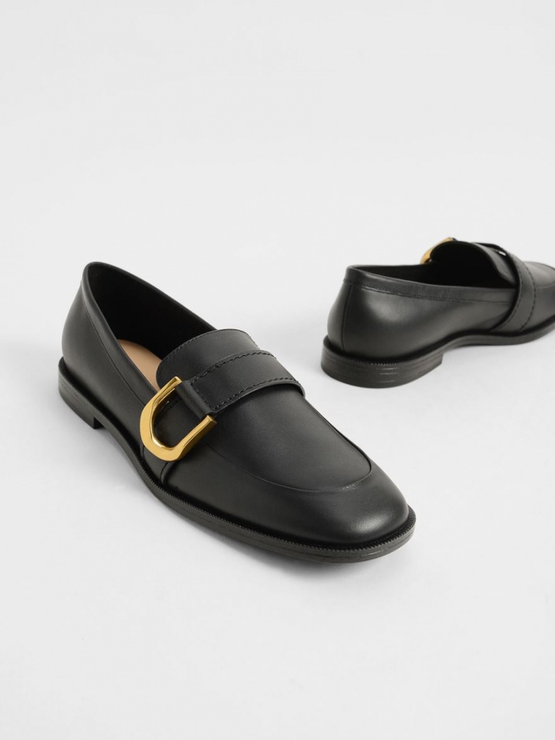 Loafers Charles And Keith Gabine Buckled δερματινα​ μαυρα | 73580-MOQD