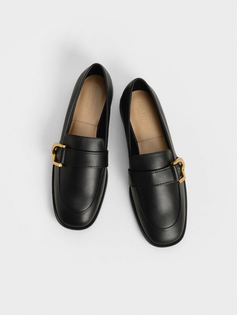 Loafers Charles And Keith Gabine Buckled δερματινα​ μαυρα | 73580-MOQD