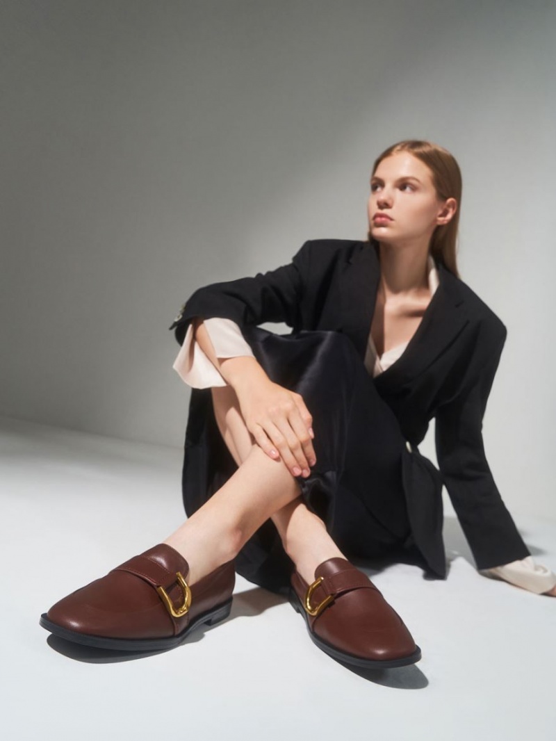 Loafers Charles And Keith Gabine Buckled δερματινα​ καφε | 45301-NTYC