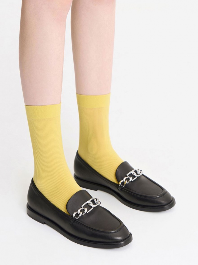 Loafers Charles And Keith Gabine Chain-Link δερματινα μαυρα | 64139-JOTK