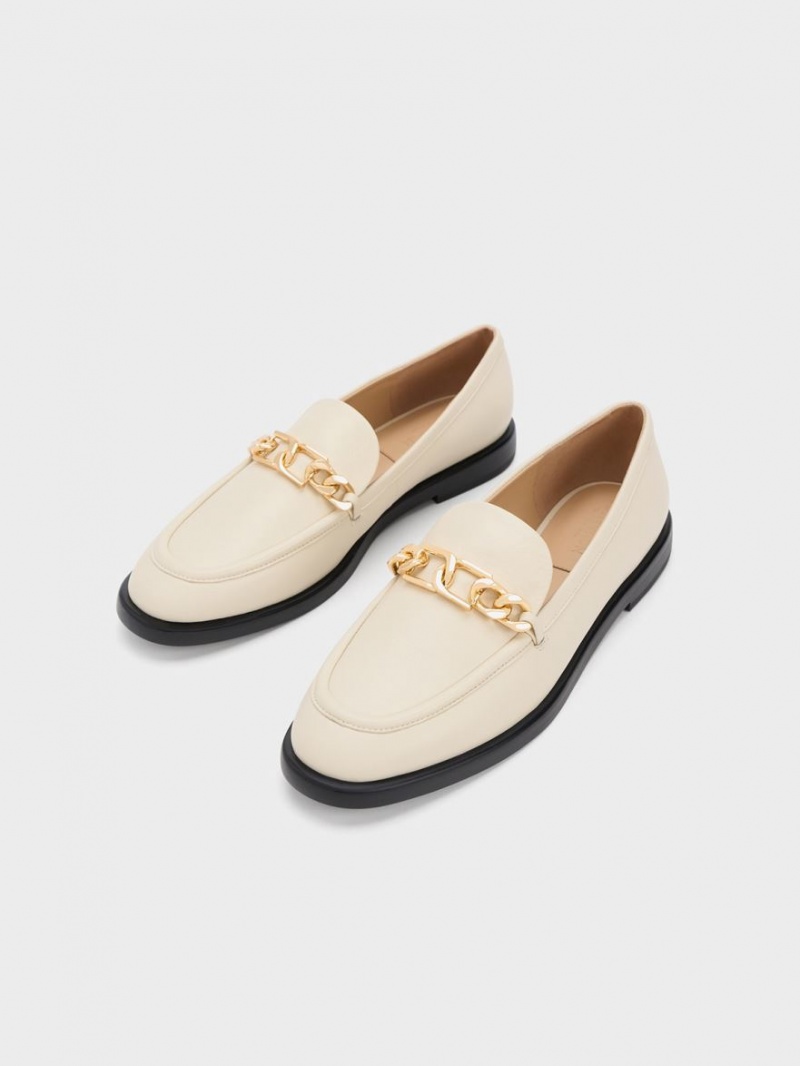 Loafers Charles And Keith Gabine Chain-Link δερματινα κρέμα | 74198-CFZL