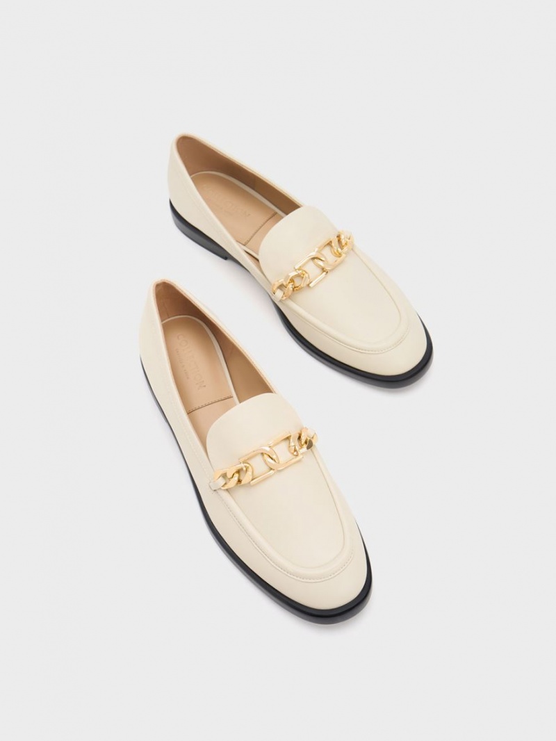 Loafers Charles And Keith Gabine Chain-Link δερματινα κρέμα | 74198-CFZL