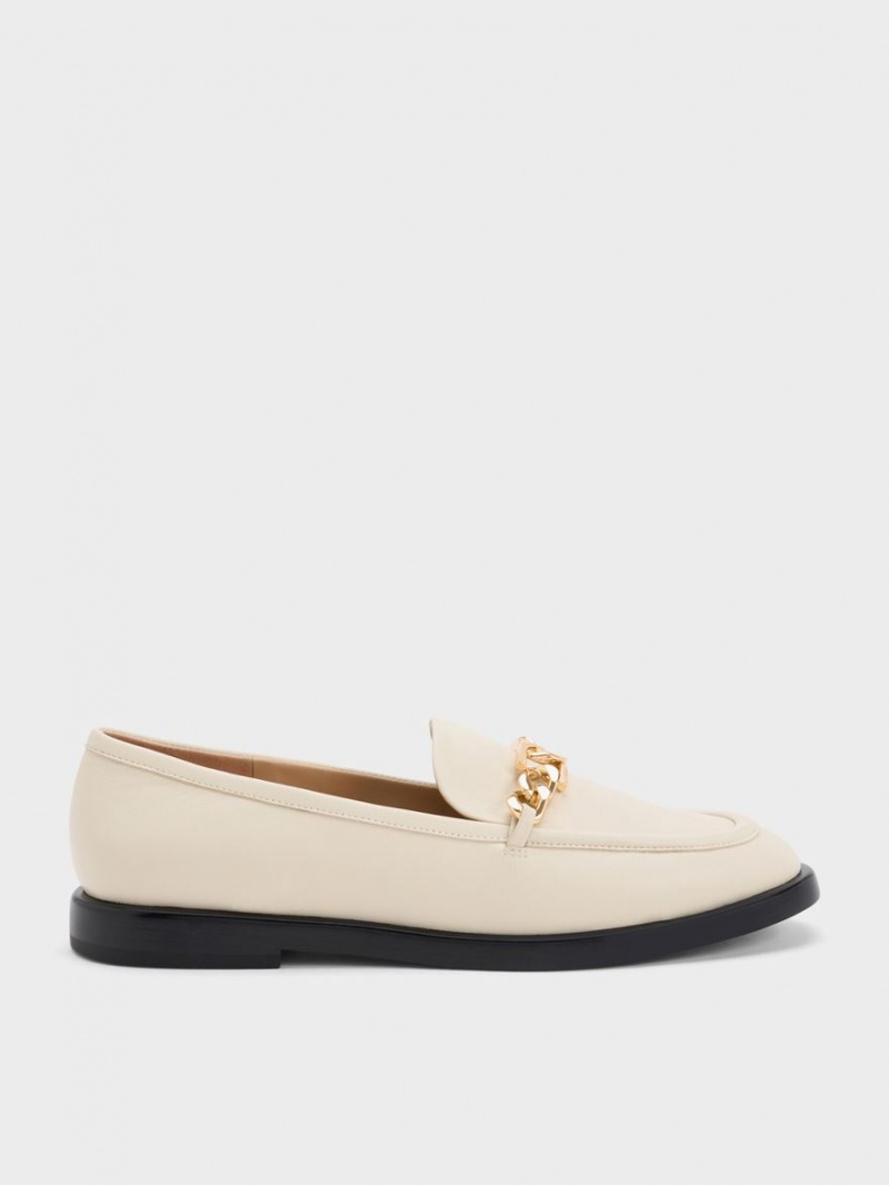 Loafers Charles And Keith Gabine Chain-Link δερματινα κρέμα | 74198-CFZL