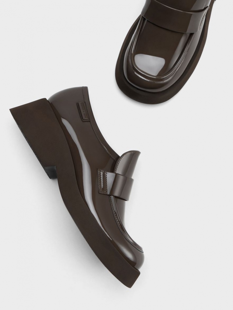 Loafers Charles And Keith Giselle λουρακια Χοντρός λουστρινι καφε | 76410-VALJ