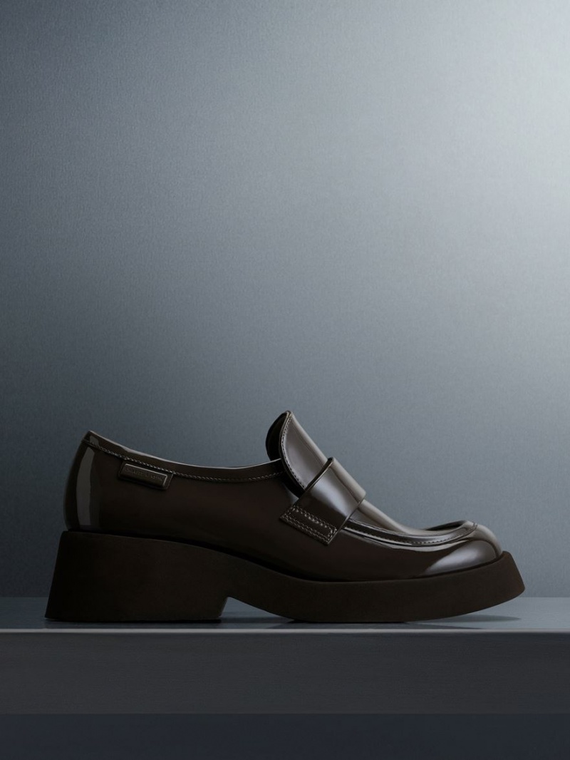 Loafers Charles And Keith Giselle λουρακια Χοντρός λουστρινι καφε | 76410-VALJ