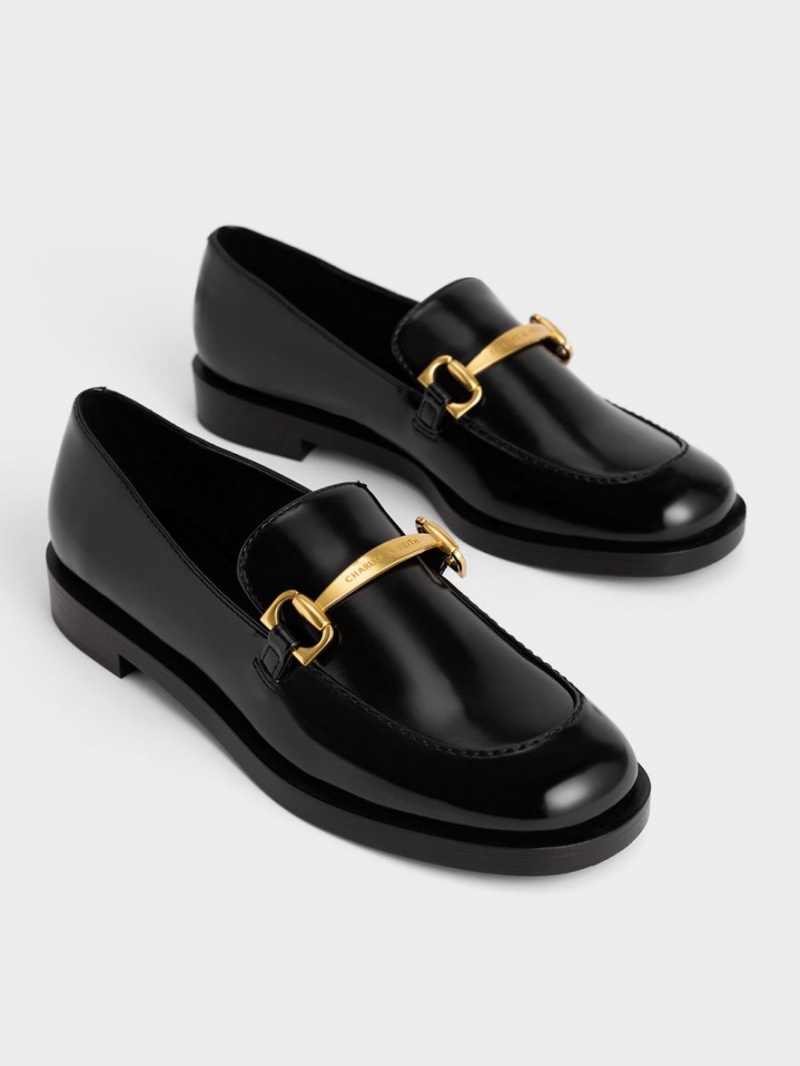 Loafers Charles And Keith Metallic Accent μαυρα | 68145-GJEX