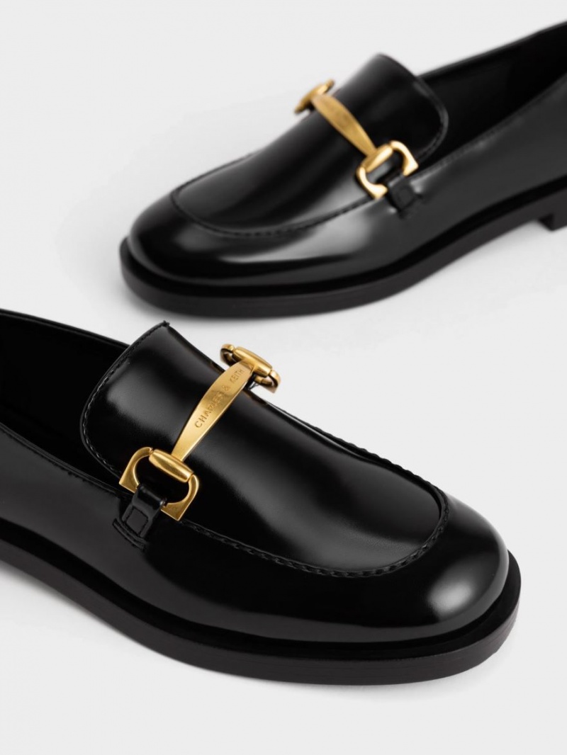 Loafers Charles And Keith Metallic Accent μαυρα | 68145-GJEX