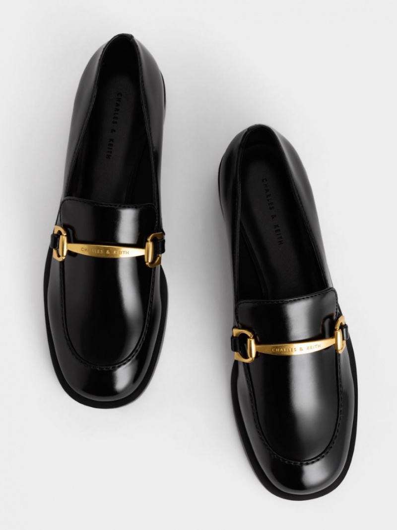 Loafers Charles And Keith Metallic Accent μαυρα | 68145-GJEX