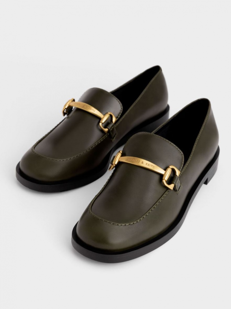 Loafers Charles And Keith Metallic Accent Ελιά | 07964-YTFJ