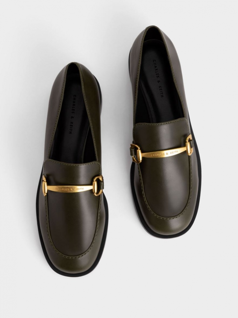 Loafers Charles And Keith Metallic Accent Ελιά | 07964-YTFJ