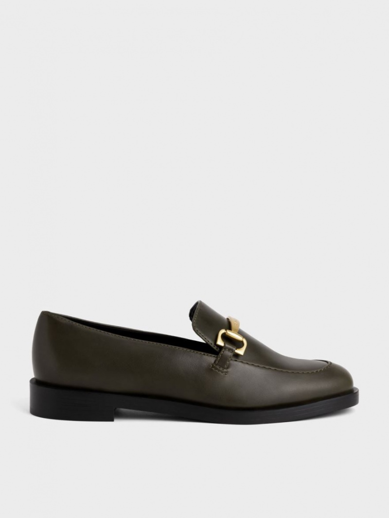 Loafers Charles And Keith Metallic Accent Ελιά | 07964-YTFJ