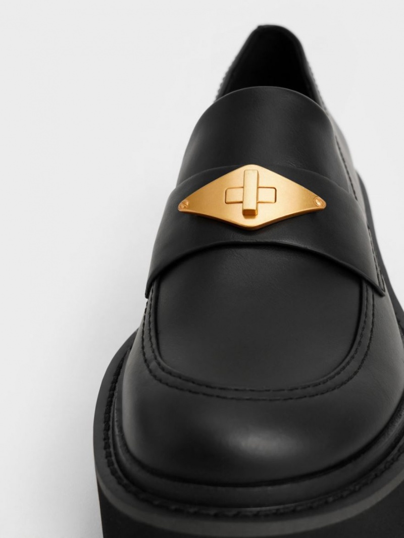 Loafers Charles And Keith Metallic Accent Χοντρός flatforms Penny μαυρα | 14730-MIQP