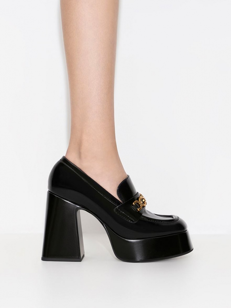 Loafers Charles And Keith Metallic Accent flatforms μαυρα | 35296-PNCQ