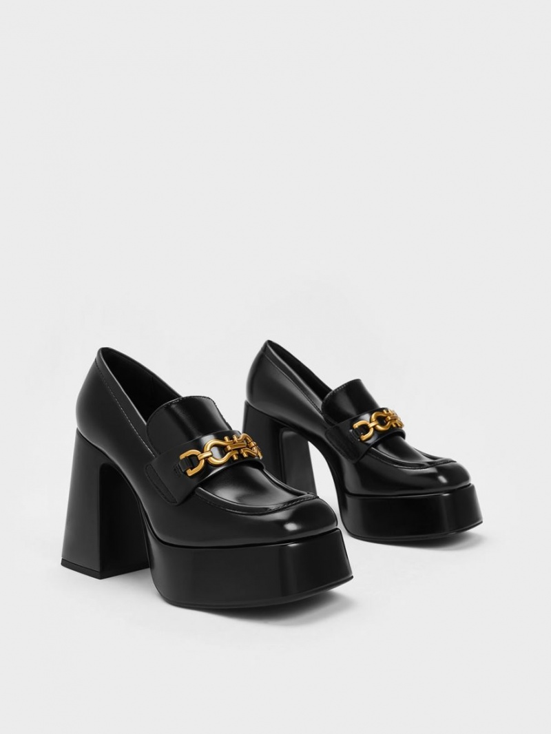 Loafers Charles And Keith Metallic Accent flatforms μαυρα | 35296-PNCQ
