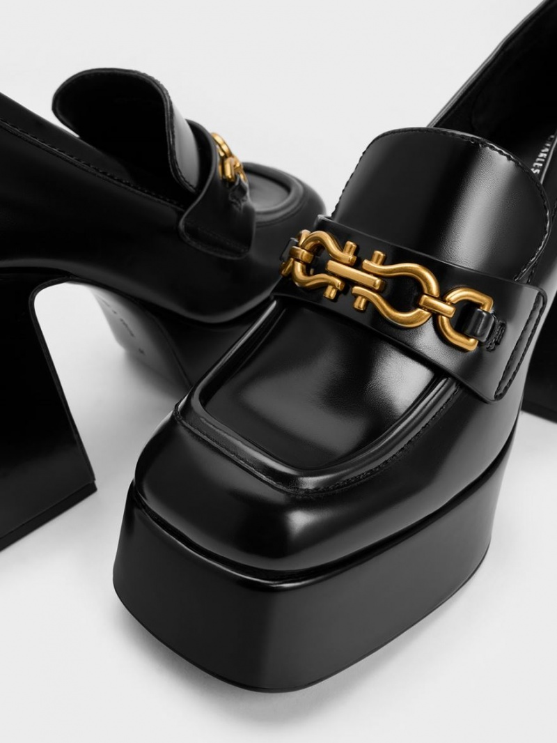 Loafers Charles And Keith Metallic Accent flatforms μαυρα | 35296-PNCQ