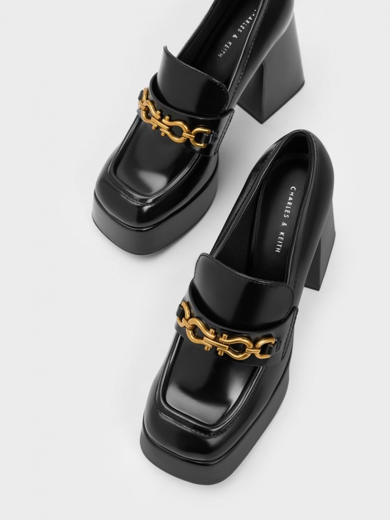 Loafers Charles And Keith Metallic Accent flatforms μαυρα | 35296-PNCQ