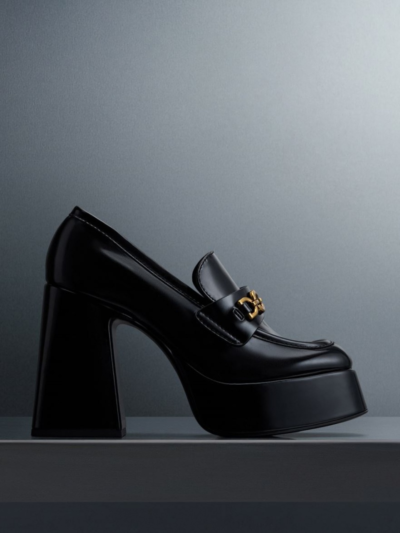 Loafers Charles And Keith Metallic Accent flatforms μαυρα | 35296-PNCQ