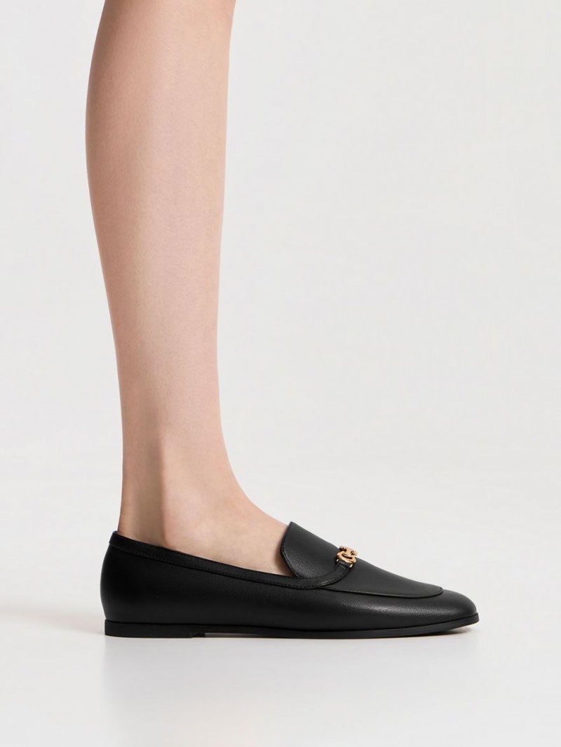 Loafers Charles And Keith Metallic Accent Round-toe μαυρα | 39125-ZDPF