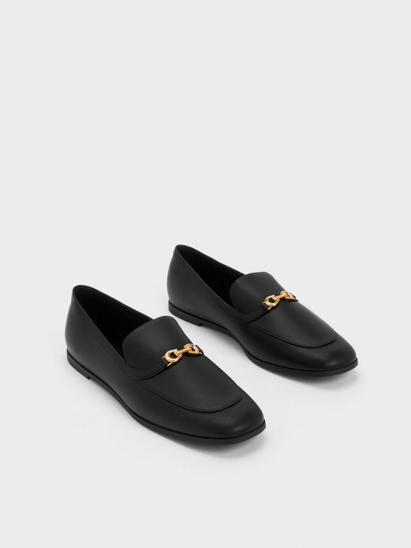Loafers Charles And Keith Metallic Accent Round-toe μαυρα | 39125-ZDPF