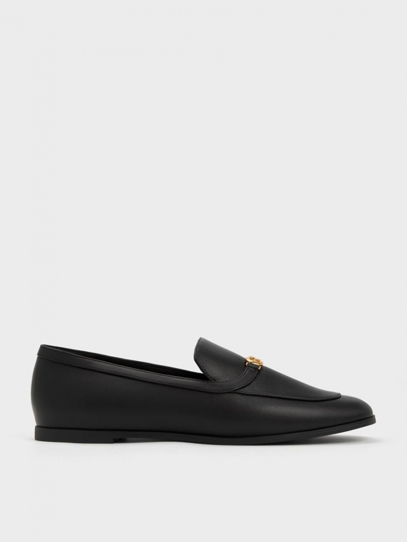 Loafers Charles And Keith Metallic Accent Round-toe μαυρα | 39125-ZDPF