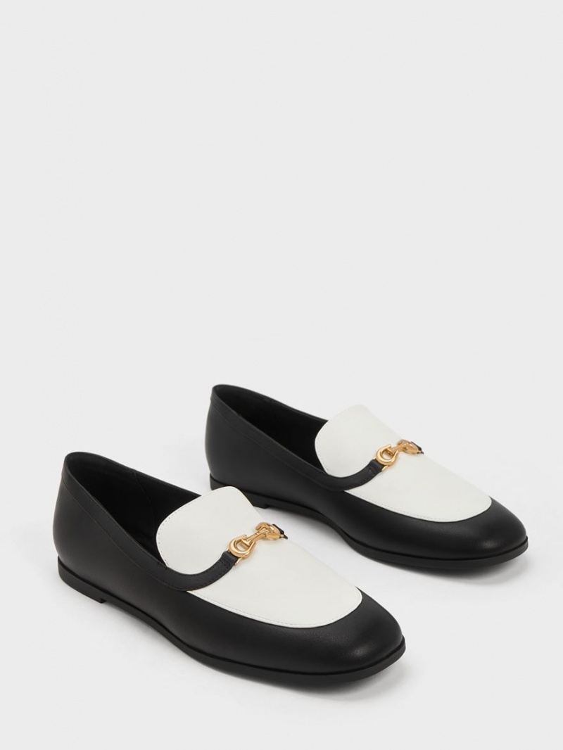 Loafers Charles And Keith Metallic Accent Two-Tone Round-toe μαυρα ασπρα | 51947-CODV