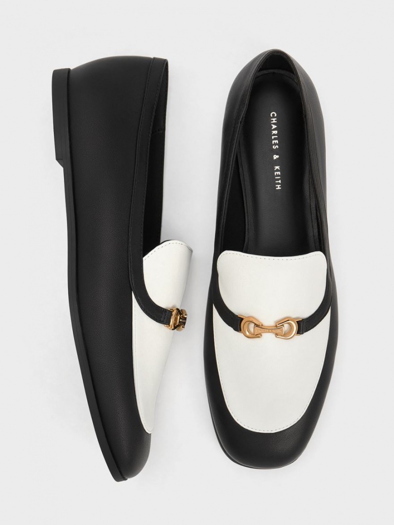 Loafers Charles And Keith Metallic Accent Two-Tone Round-toe μαυρα ασπρα | 51947-CODV