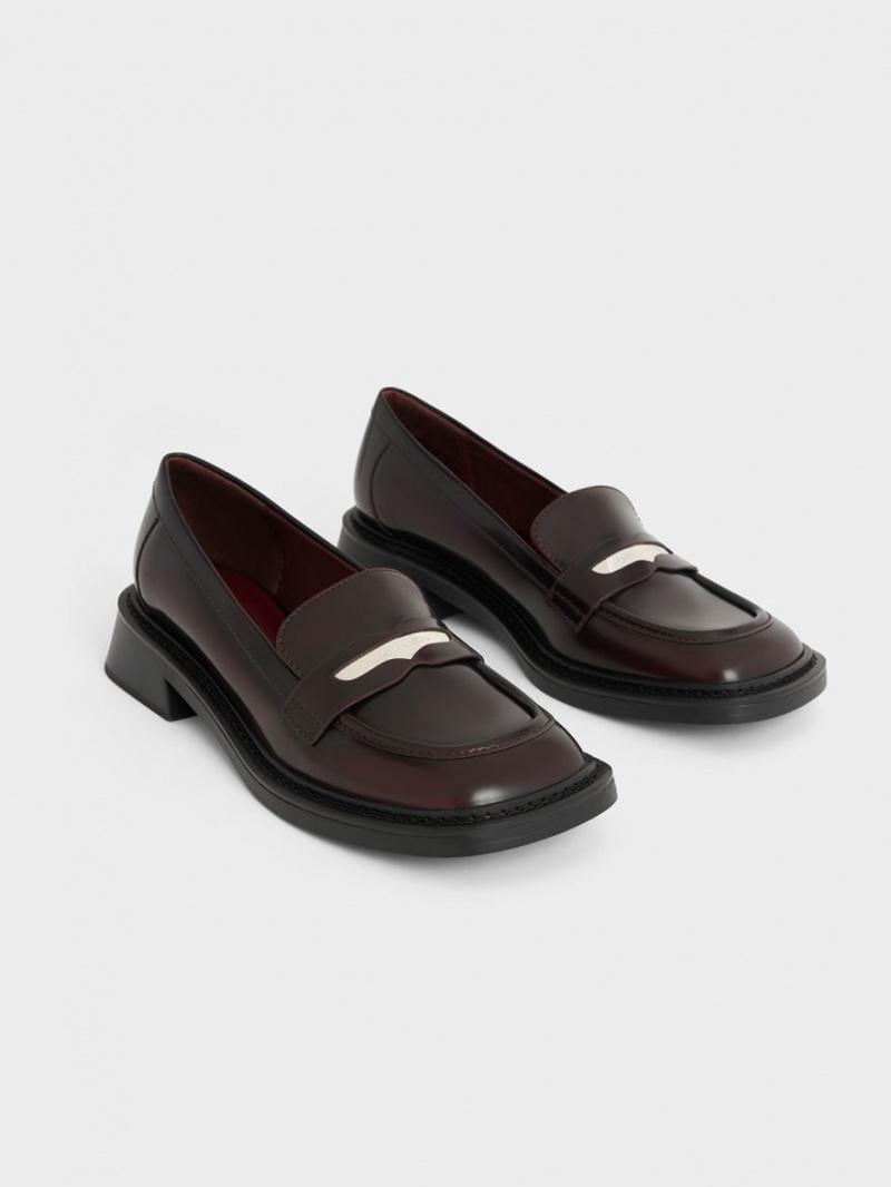 Loafers Charles And Keith Metallic Penny Tab μπορντο | 38974-LCBM