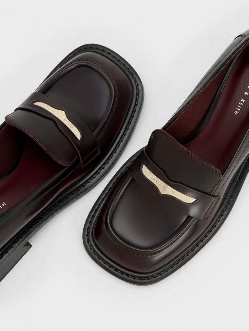 Loafers Charles And Keith Metallic Penny Tab μπορντο | 38974-LCBM