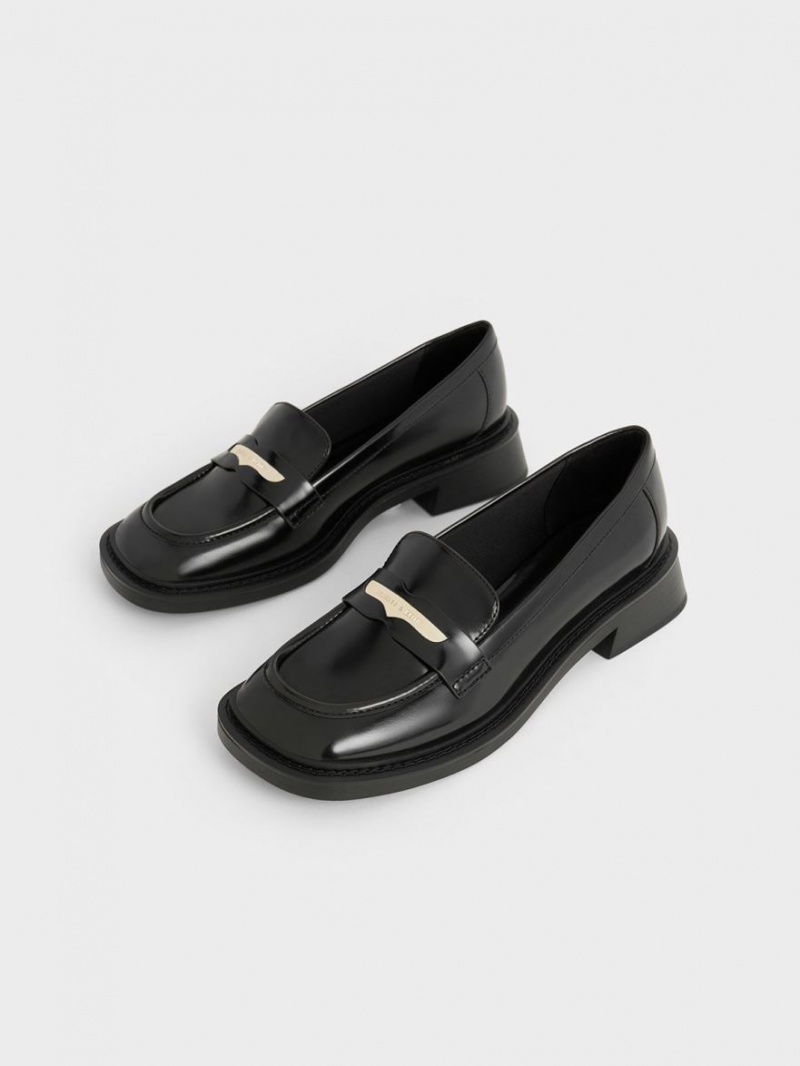 Loafers Charles And Keith Metallic Penny Tab μαυρα | 97208-ZXHP