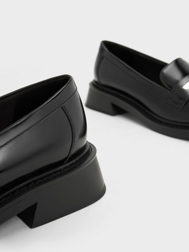 Loafers Charles And Keith Metallic Penny Tab μαυρα | 97208-ZXHP