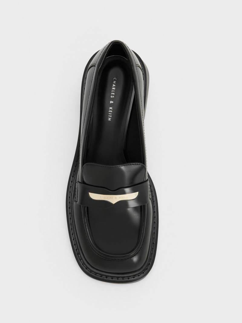 Loafers Charles And Keith Metallic Penny Tab μαυρα | 97208-ZXHP