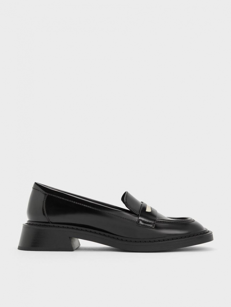 Loafers Charles And Keith Metallic Penny Tab μαυρα | 97208-ZXHP
