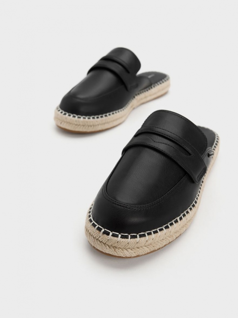 Loafers Charles And Keith Penny Backless Espadrilles μαυρα | 32086-TWZO