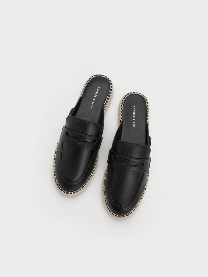 Loafers Charles And Keith Penny Backless Espadrilles μαυρα | 32086-TWZO